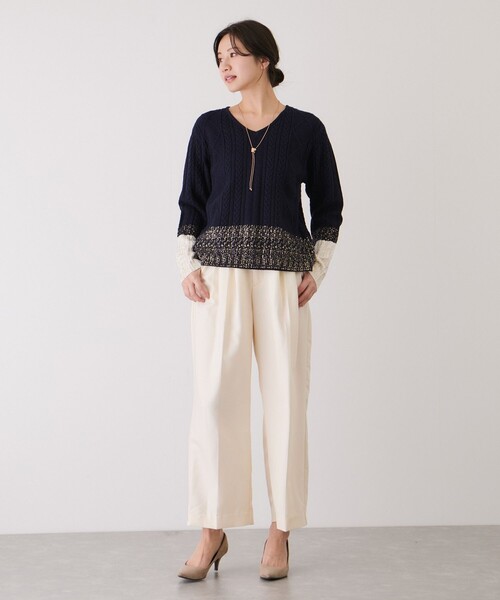 Jayro(ジャイロ)の「箔コーティングVネックプルオーバー(ニット/セーター・レディース・ネイビー/ホワイト系その他/グレー・FREE)」の7枚目の写真