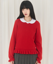 V-Neck Frill Knit (Red)