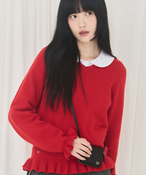 ALKI ALKA（アルキアルカ）の「V-Neck Frill Knit (Red)（ニット/セーター・レディース・レッド・FREE）」の8枚目の写真