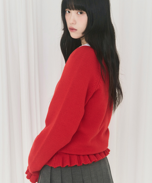 ALKI ALKA（アルキアルカ）の「V-Neck Frill Knit (Red)（ニット/セーター・レディース・レッド・FREE）」の2枚目の写真