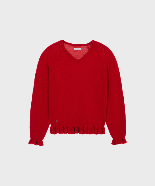 ALKI ALKA（アルキアルカ）の「V-Neck Frill Knit (Red)（ニット/セーター・レディース・レッド・FREE）」の3枚目の写真