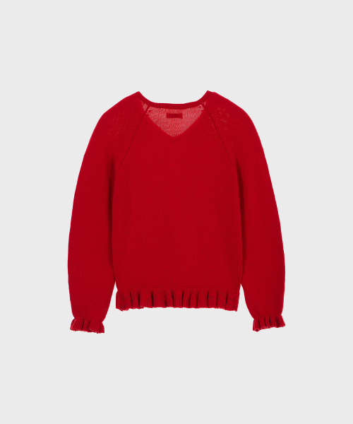ALKI ALKA（アルキアルカ）の「V-Neck Frill Knit (Red)（ニット/セーター・レディース・レッド・FREE）」の4枚目の写真