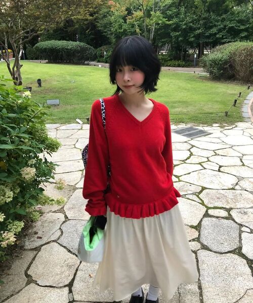ALKI ALKA（アルキアルカ）の「V-Neck Frill Knit (Red)（ニット/セーター・レディース・レッド・FREE）」の7枚目の写真