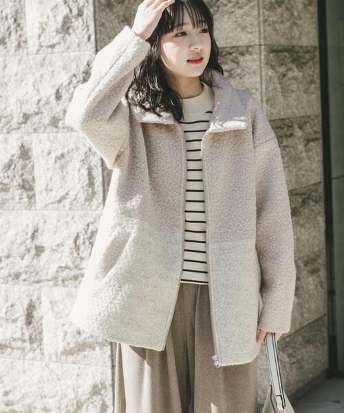 ITEMS URBANRESEARCH(アイテムズ アーバンリサーチ)の「ボア切替ジャケット(その他アウター・レディース・グレー/ライトベージュ・FREE)」の1枚目の写真