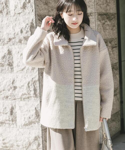 ITEMS URBANRESEARCH(アイテムズ アーバンリサーチ)の「ボア切替ジャケット(その他アウター・レディース・グレー/ライトベージュ・FREE)」の3枚目の写真