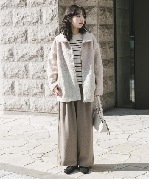 ITEMS URBANRESEARCH(アイテムズ アーバンリサーチ)の「ボア切替ジャケット(その他アウター・レディース・グレー/ライトベージュ・FREE)」の6枚目の写真