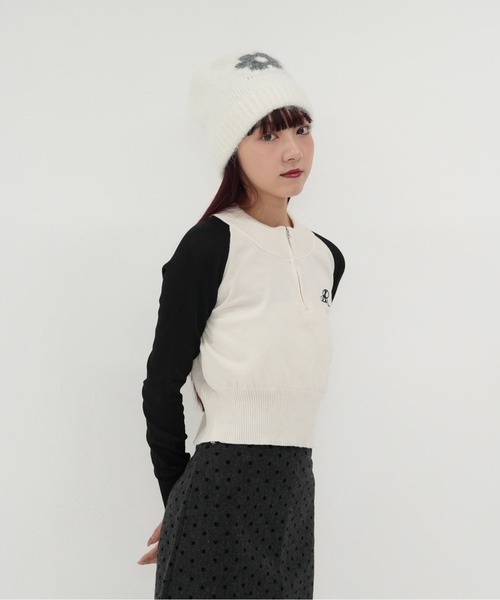 セール】【 cunii 】ハーフジップ クロップド ニット トップス 長袖