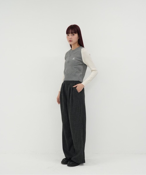 cunii 】ハーフジップ クロップド ニット トップス 長袖 配色 ラグラン