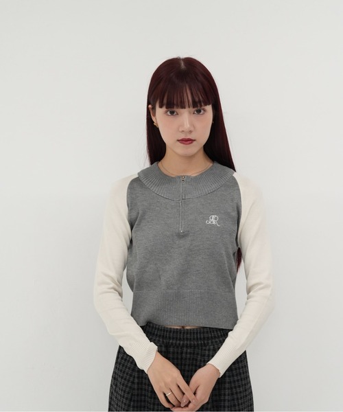 laubeblanc 】 クロップドニットトップス L'AUBE BLANC]クロップド