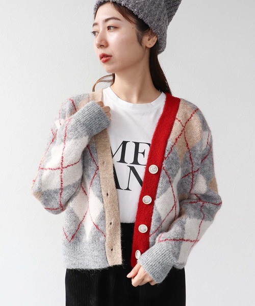 Cepica（セピカ）の「アーガイル柄カーディガン（カーディガン/ボレロ・レディース・グレー系その他/ベージュ系その他・FREE）」の7枚目の写真