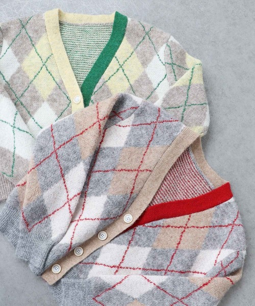 Cepica（セピカ）の「アーガイル柄カーディガン（カーディガン/ボレロ・レディース・グレー系その他/ベージュ系その他・FREE）」の3枚目の写真