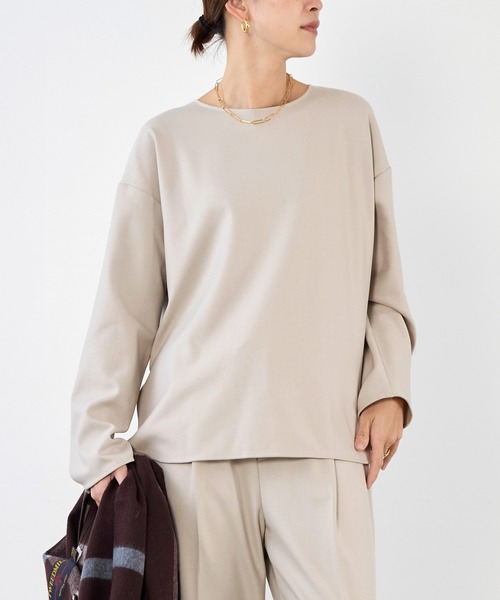 MICA&DEAL(マイカ&ディール)の「ボートネック裏起毛ブラウス〈セットアップ対応〉(シャツ/ブラウス・レディース・ライトベージュ/ブラック/グレー・FREE)」の3枚目の写真