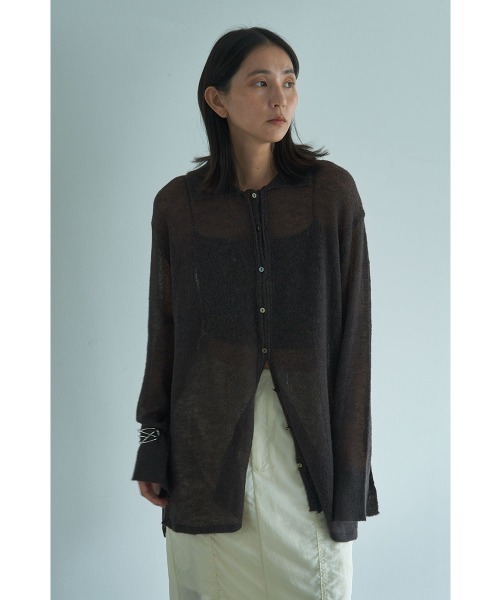 marjour（マージュール）の「SHEER SHIRT KNIT（ニット/セーター・レディース・チャコール/ベージュ・M）」の2枚目の写真