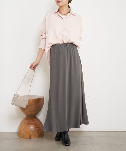 Jena espace merveilleux(ジェナ エスパスメルヴェイユ)の「【ウエストゴム/楽チン】ワッシャーツイルロングスカート(スカート・レディース・チャコールグレー/イエロー/ベージュ・FREE)」の4枚目の写真