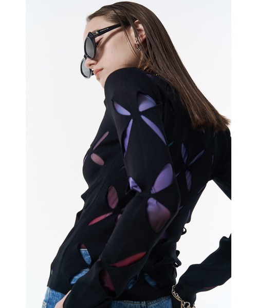 JOSE MOON(ジョゼムーン)の「LACE KNITTING TOP/レースカッティングトップス(ニット/セーター・レディース・ホワイト/イエロー系その他/サックスブルー/ブラック・FREE)」の7枚目の写真