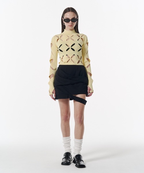 JOSE MOON(ジョゼムーン)の「LACE KNITTING TOP/レースカッティングトップス(ニット/セーター・レディース・ホワイト/イエロー系その他/サックスブルー/ブラック・FREE)」の15枚目の写真