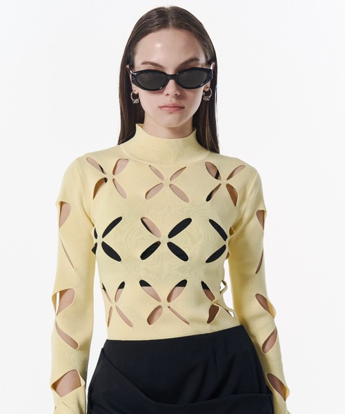JOSE MOON(ジョゼムーン)の「LACE KNITTING TOP/レースカッティングトップス(ニット/セーター・レディース・ホワイト/イエロー系その他/サックスブルー/ブラック・FREE)」の10枚目の写真