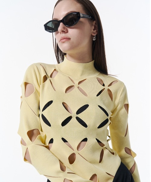 JOSE MOON(ジョゼムーン)の「LACE KNITTING TOP/レースカッティングトップス(ニット/セーター・レディース・ホワイト/イエロー系その他/サックスブルー/ブラック・FREE)」の21枚目の写真