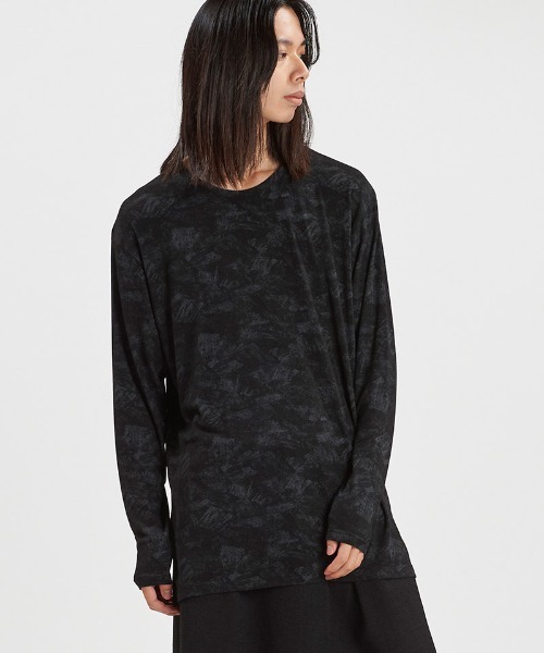 NO ID.(ノーアイディ)の「mlt5538-UnevenプリントテレコPO プルオーバー(458006-403T)(Tシャツ/カットソー・メンズ・ホワイト/ブラック・ONE SIZE)」の12枚目の写真
