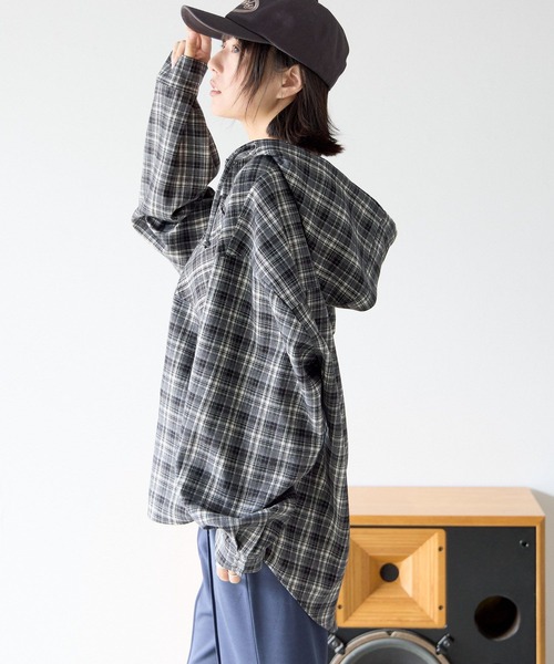 PBLIM（ページボーイリム）の「《UNISEX》チェックフードシャツ（シャツ/ブラウス・レディース・グレー/ブラック・FREE）」の5枚目の写真