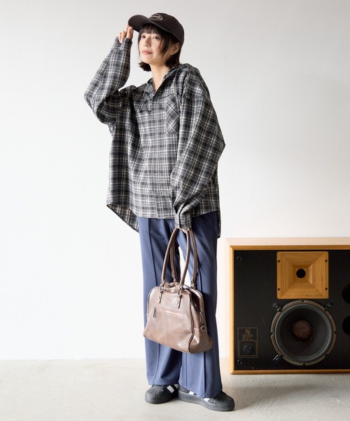 PBLIM（ページボーイリム）の「《UNISEX》チェックフードシャツ（シャツ/ブラウス・レディース・グレー/ブラック・FREE）」の8枚目の写真