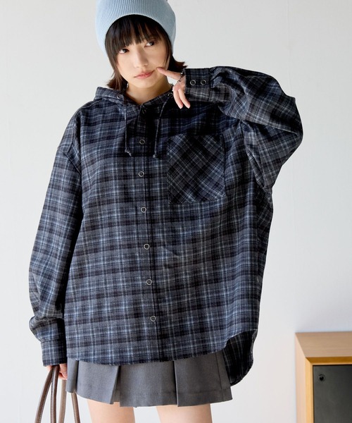PBLIM（ページボーイリム）の「《UNISEX》チェックフードシャツ（シャツ/ブラウス・レディース・グレー/ブラック・FREE）」の10枚目の写真