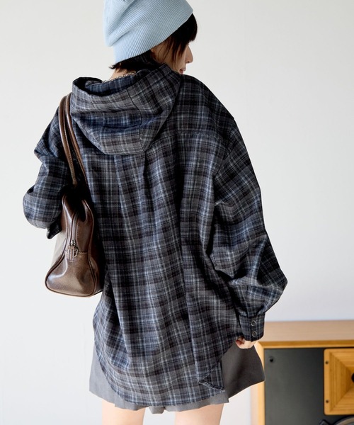 PBLIM（ページボーイリム）の「《UNISEX》チェックフードシャツ（シャツ/ブラウス・レディース・グレー/ブラック・FREE）」の13枚目の写真