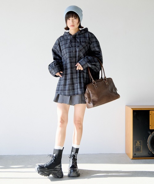 PBLIM（ページボーイリム）の「《UNISEX》チェックフードシャツ（シャツ/ブラウス・レディース・グレー/ブラック・FREE）」の14枚目の写真