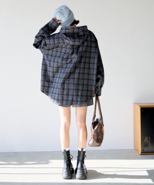 PBLIM（ページボーイリム）の「《UNISEX》チェックフードシャツ（シャツ/ブラウス・レディース・グレー/ブラック・FREE）」の16枚目の写真
