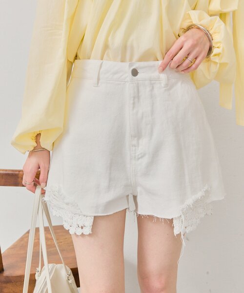 mystic（ミスティック）の「レースポケットショートパンツ（デニムパンツ・レディース・ネイビー/オフホワイト・FREE）」の13枚目の写真