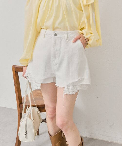 mystic（ミスティック）の「レースポケットショートパンツ（デニムパンツ・レディース・ネイビー/オフホワイト・FREE）」の9枚目の写真