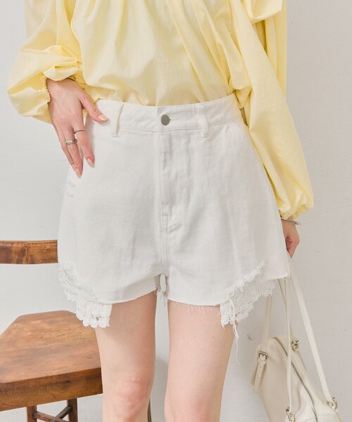 mystic（ミスティック）の「レースポケットショートパンツ（デニムパンツ・レディース・ネイビー/オフホワイト・FREE）」の8枚目の写真