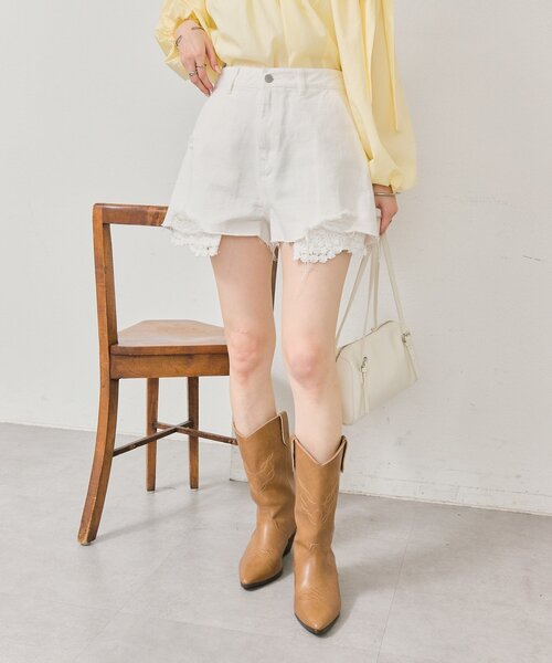 mystic（ミスティック）の「レースポケットショートパンツ（デニムパンツ・レディース・ネイビー/オフホワイト・FREE）」の6枚目の写真