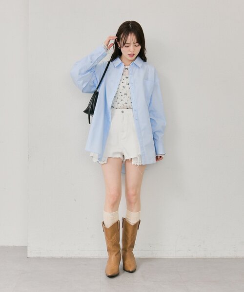 mystic（ミスティック）の「レースポケットショートパンツ（デニムパンツ・レディース・ネイビー/オフホワイト・FREE）」の3枚目の写真