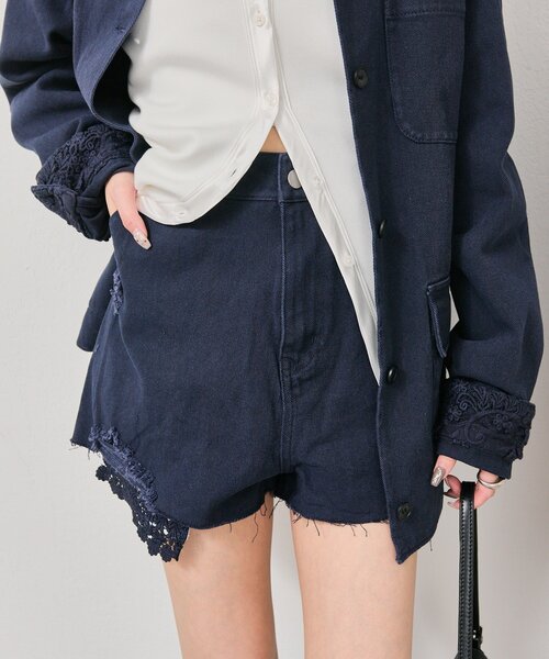 mystic（ミスティック）の「レースポケットショートパンツ（デニムパンツ・レディース・ネイビー/オフホワイト・FREE）」の22枚目の写真