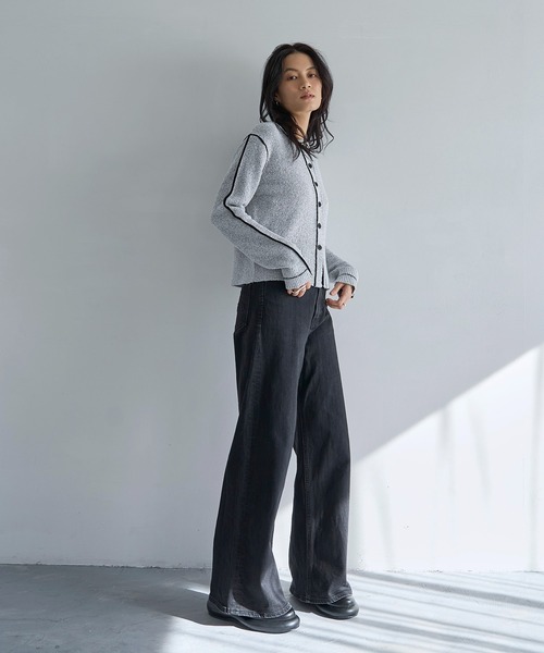 meilmada(メイルマダ)の「配色ニットカーディガン(カーディガン/ボレロ・レディース・グレー/ブラック・FREE)」の7枚目の写真