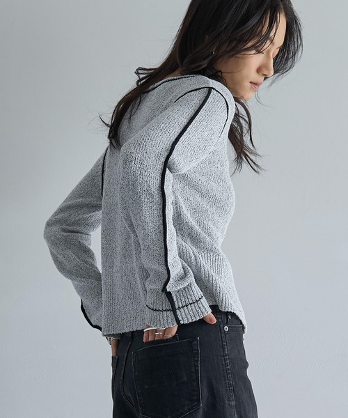 meilmada(メイルマダ)の「配色ニットカーディガン(カーディガン/ボレロ・レディース・グレー/ブラック・FREE)」の5枚目の写真