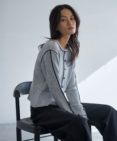 meilmada(メイルマダ)の「配色ニットカーディガン(カーディガン/ボレロ・レディース・グレー/ブラック・FREE)」の9枚目の写真