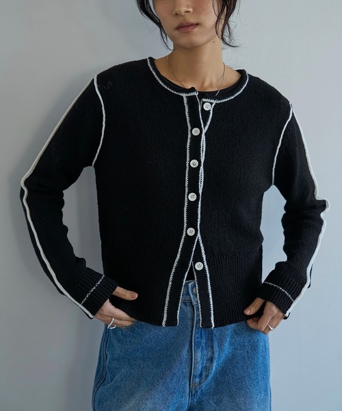 meilmada(メイルマダ)の「配色ニットカーディガン(カーディガン/ボレロ・レディース・グレー/ブラック・FREE)」の12枚目の写真