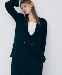 ノーカラージャケット（ブルー・ネイビー/青色系・接触冷感