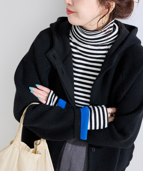 セール】2層スムース編みフーディーブルゾン（カーディガン/ボレロ