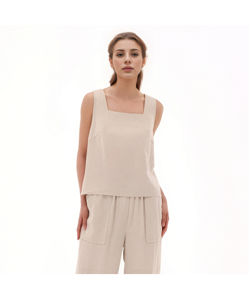 ACUD(アクド)の「Square neck Sleeveless Top _Beige(Tシャツ/カットソー・レディース・ベージュ・S/M)」の1枚目の写真