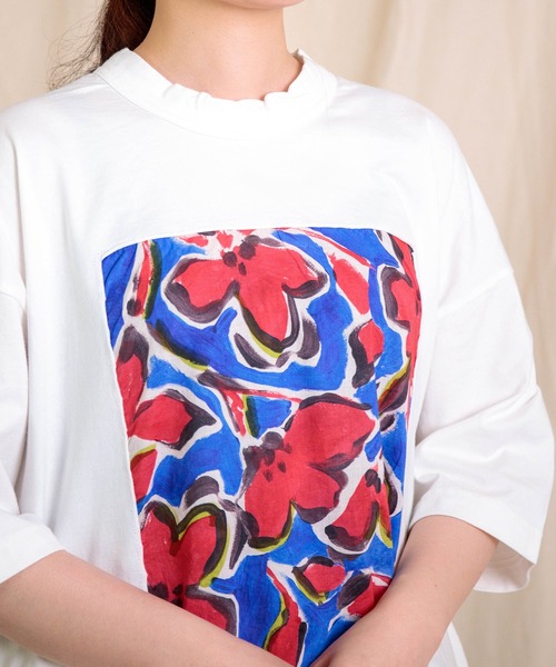 prit（プリット）の「[prit] 天竺×ローンラフボタニカルプリント 5分袖フレームTシャツ（Tシャツ/カットソー・レディース・ホワイト系その他/ホワイト系その他2・FREE）」の5枚目の写真
