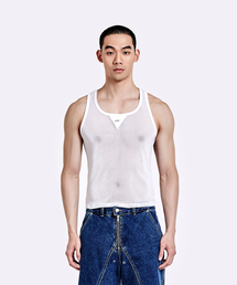 Mesh Metal Logo Sleeveless - White