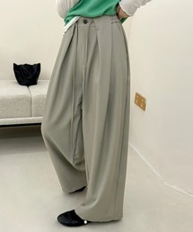 【ボタン×ゴム×調整紐付き】ゆるっと華奢魅せ。ナチュラル タックワイドパンツ スラックス レディース