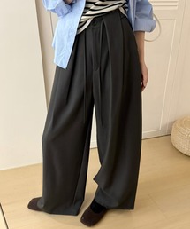 【ボタン×ゴム×調整紐付き】ゆるっと華奢魅せ。ナチュラル タックワイドパンツ スラックス レディース