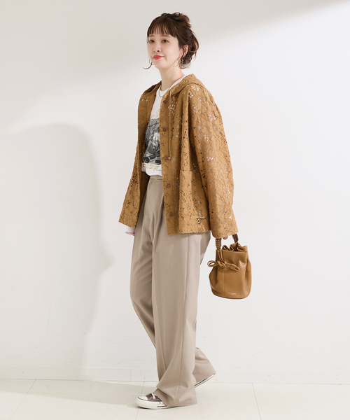 B.C STOCK(ベーセーストック)の「手洗い可 / レースフードシャツ(シャツ/ブラウス・レディース・ブラック/ホワイト/キャメル・FREE)」の6枚目の写真