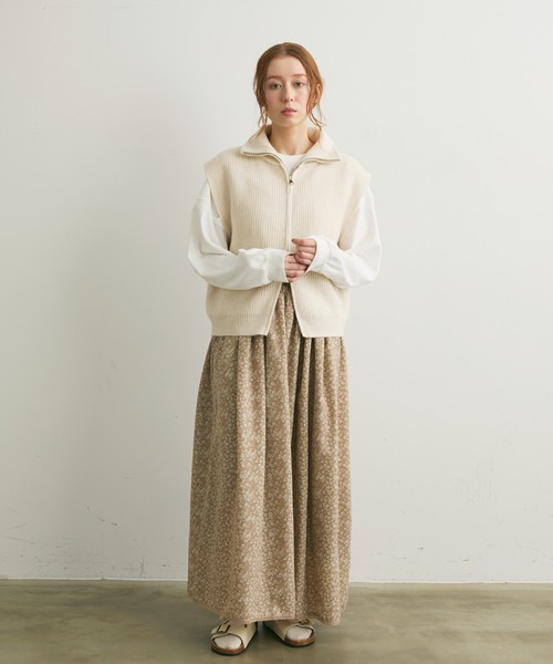 Crisp（クリスプ）の「フラワーギャザースカート（スカート・レディース・ベージュ/ブラック・FREE）」の5枚目の写真