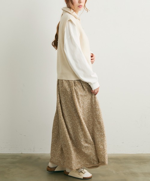 Crisp（クリスプ）の「フラワーギャザースカート（スカート・レディース・ベージュ/ブラック・FREE）」の8枚目の写真