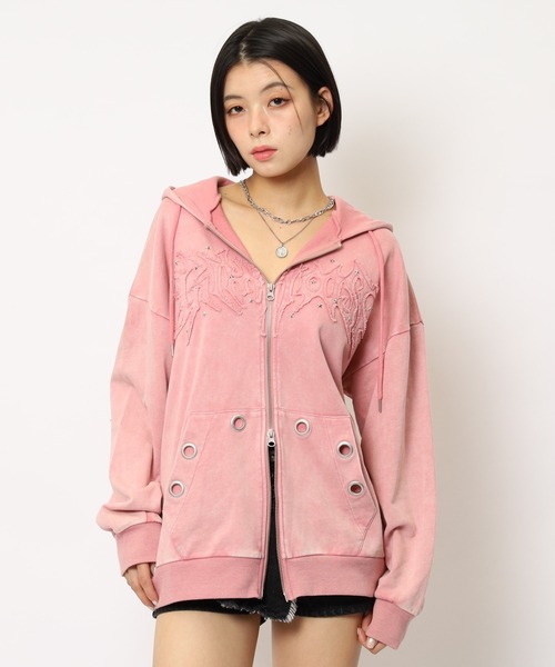 SPIRALGIRL（スパイラルガール）の「アイレットクラッシュロゴオーバーパーカー（パーカー・レディース・ブラック/ピンク/グレー・FREE）」の8枚目の写真